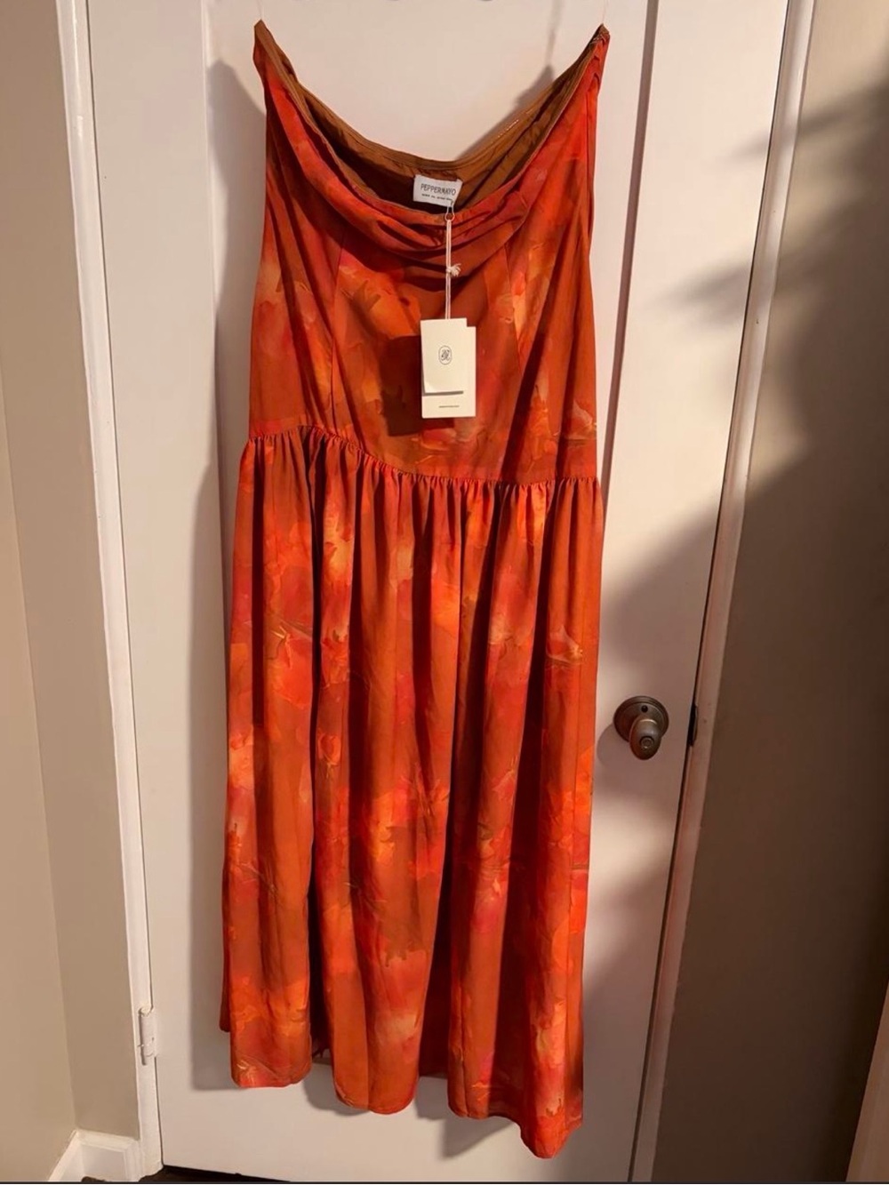 Peppermayo Orange Floral Cowl Neck Midi Dress
